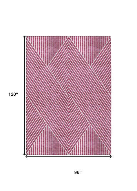 8' X 10' Blush And Ivory Geometric Washable Indoor Outdoor Area Rug