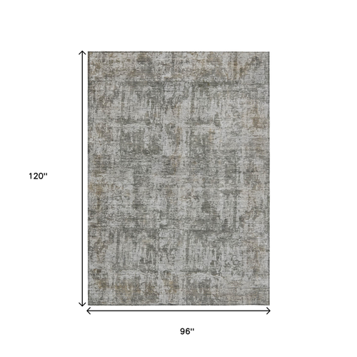8' X 10' Pewter And Ivory Abstract Washable Indoor Outdoor Area Rug
