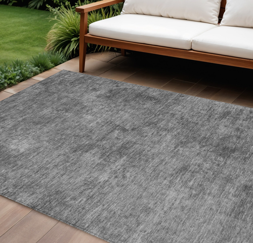 9' X 12' Gray And Smoky Black Abstract Washable Indoor Outdoor Area Rug