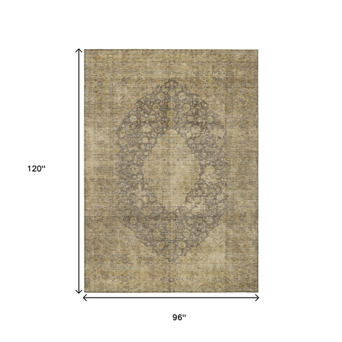 8' X 10' Brown And Beige Medallion Washable Indoor Outdoor Area Rug