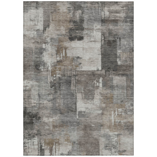 8' X 10' Pewter Khaki And Charcoal Abstract Washable Indoor Outdoor Area Rug