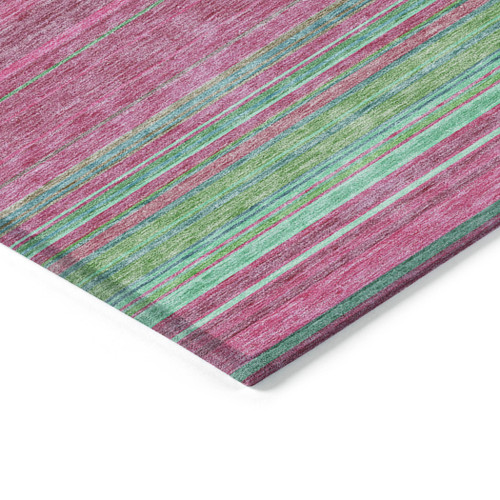 10' X 14' Blush Lime Green And Teal Blue Striped Washable Indoor Outdoor Area Rug