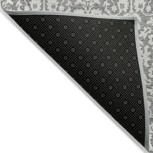 10' X 14' Gray And Ivory Damask Washable Indoor Outdoor Area Rug
