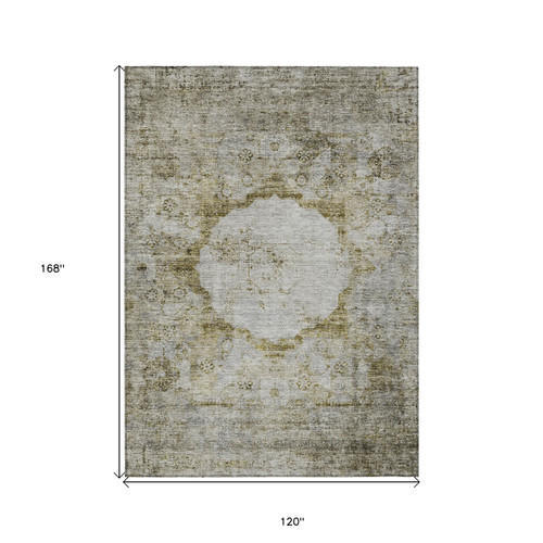 10' X 14' Taupe Brown And Gray Oriental Washable Indoor Outdoor Area Rug