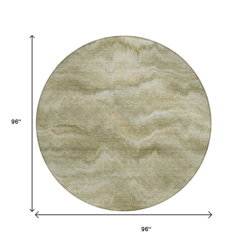 8' Sage And Ivory Round Abstract Washable Indoor Outdoor Area Rug - Sage, Ivory