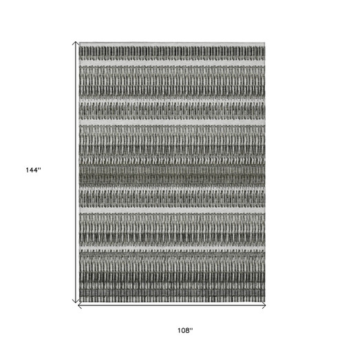 9' X 12' Gray Charcoal And Ivory Striped Washable Indoor Outdoor Area Rug