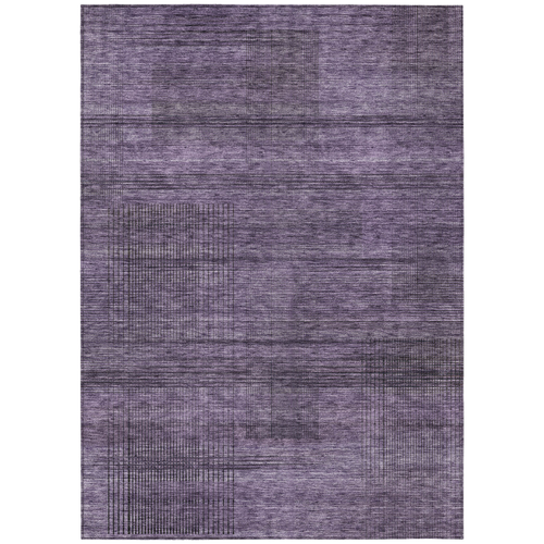 9' X 12' Plum Purple And Gray Striped Washable Indoor Outdoor Area Rug