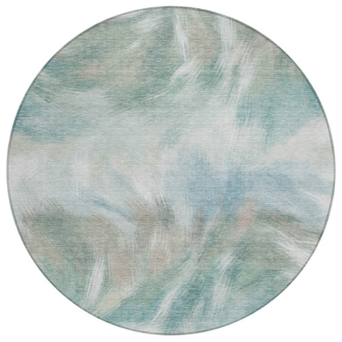 8' Sky Blue And Ivory Round Abstract Washable Indoor Outdoor Area Rug - Sky Blue, Ivory