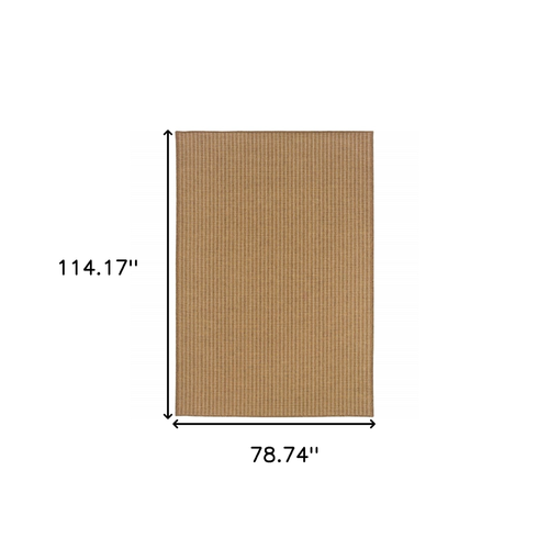 7' X 10' Tan Striped Stain Resistant Indoor Outdoor Area Rug