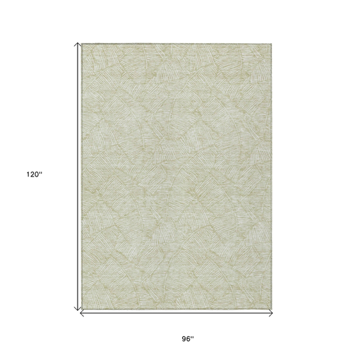 8' X 10' Artichoke Green And Ivory Floral Washable Indoor Outdoor Area Rug