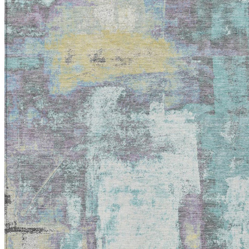 8' X 10' Teal Blue And Ivory Abstract Washable Indoor Outdoor Area Rug - Teal Blue, Ivory