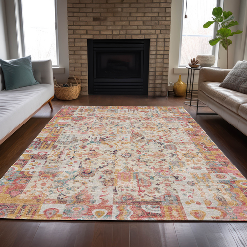 8' X 10' Pink And Ivory Patchwork Washable Indoor Outdoor Area Rug