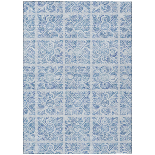 9' X 12' Sky Blue And Denim Blue Medallion Washable Indoor Outdoor Area Rug