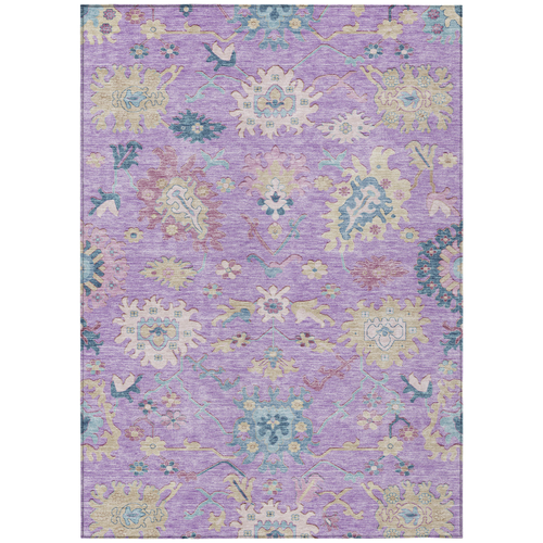 9' X 12' Purple Ivory And Denim Blue Floral Washable Indoor Outdoor Area Rug