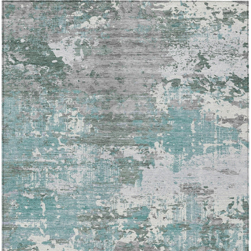10' X 14' Blue And Teal Blue Abstract Washable Indoor Outdoor Area Rug