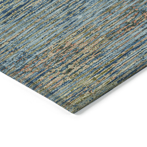 10' X 14' Denim Blue Striped Washable Indoor Outdoor Area Rug