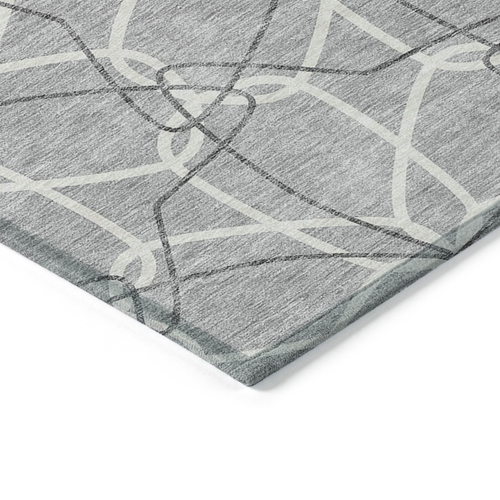 9' X 12' Gray And Ivory Geometric Washable Indoor Outdoor Area Rug