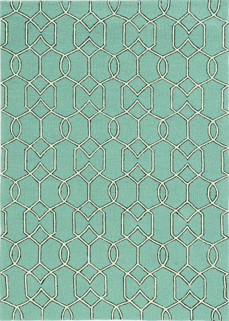 Homeroots Outdoors 7'x10' Spa Green Hand Hooked UV Treated Trellis Indoor Outdoor Area Rug