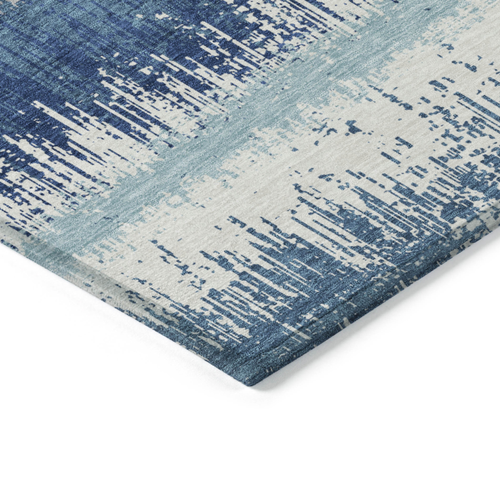 9' X 12' Blue Gray And Ivory Striped Washable Indoor Outdoor Area Rug