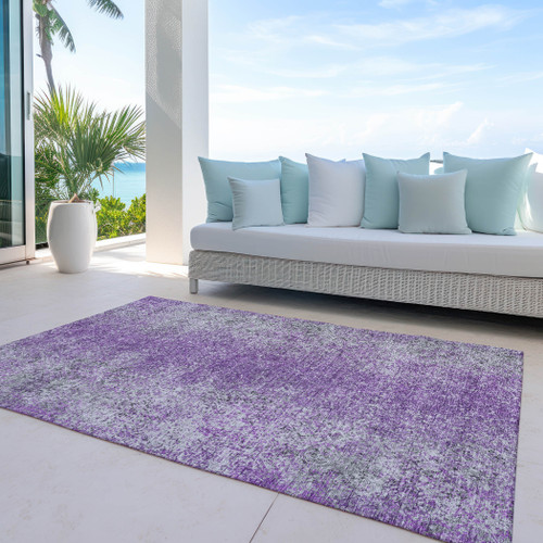 9' X 12' Plum Purple And Silver Oriental Washable Indoor Outdoor Area Rug