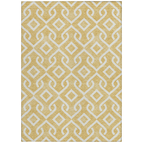 10' X 14' Gold And Ivory Geometric Washable Indoor Outdoor Area Rug