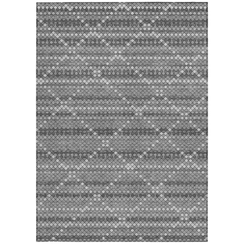 9' X 12' Gray And Silver Geometric Washable Indoor Outdoor Area Rug