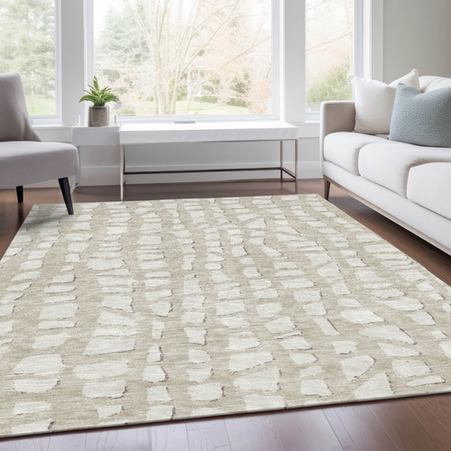 8' X 10' Beige And Ivory Abstract Washable Indoor Outdoor Area Rug