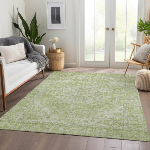 10' X 14' Sage And Ivory Oriental Washable Indoor Outdoor Area Rug