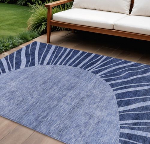 9' X 12' Navy Blue And Sky Blue Abstract Washable Indoor Outdoor Area Rug