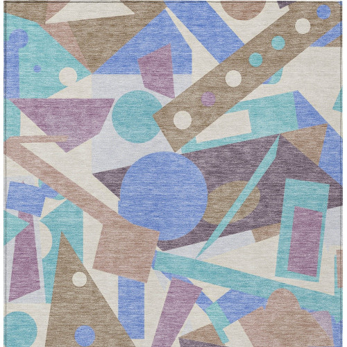 9' X 12' Brown Teal Blue And Ivory Geometric Washable Indoor Outdoor Area Rug