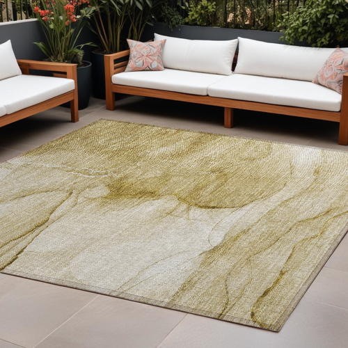 9' X 12' Beige Abstract Washable Non Skid Indoor Outdoor Area Rug
