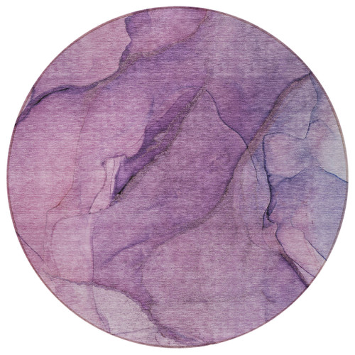 8' Purple Lilac And Lavender Round Abstract Washable Indoor Outdoor Area Rug