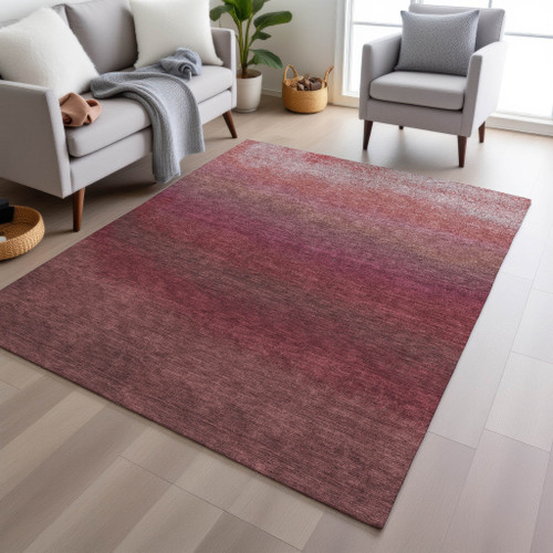 9' X 12' Red And Blush Ombre Washable Indoor Outdoor Area Rug