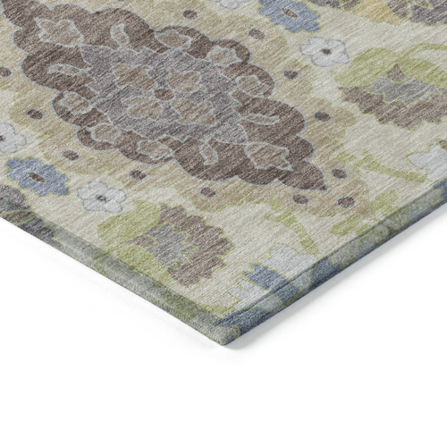 9' X 12' Ivory Brown And Green Oriental Washable Indoor Outdoor Area Rug