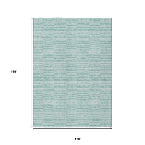 10' X 14' Turquoise Teal Blue And Gray Striped Washable Indoor Outdoor Area Rug
