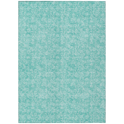 10' X 14' Teal Blue And Ivory Floral Washable Indoor Outdoor Area Rug