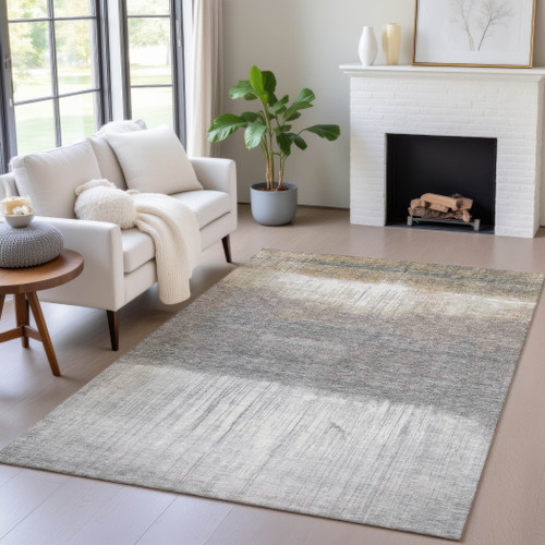 10' X 14' Taupe And Gray Abstract Washable Indoor Outdoor Area Rug - Taupe, Gray