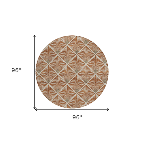 8' Brown Copper And Beige Round Geometric Washable Indoor Outdoor Area Rug