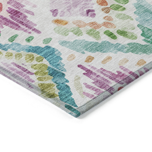 8' Teal Blue Green And Purple Round Geometric Washable Indoor Outdoor Area Rug