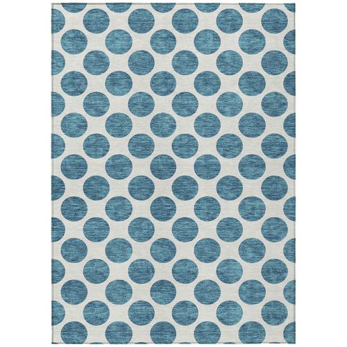 9' X 12' Teal Blue And Ivory Polka Dot Washable Indoor Outdoor Area Rug