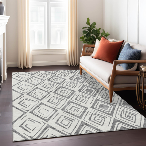 10' X 14' Gray And Ivory Geometric Washable Indoor Outdoor Area Rug