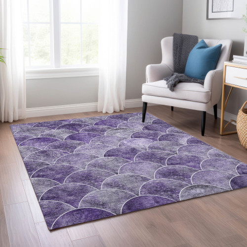 8' X 10' Purple Lilac And Lavender Abstract Washable Indoor Outdoor Area Rug