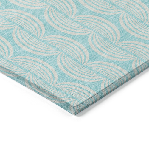 8' X 10' Aqua And Beige Ogee Washable Indoor Outdoor Area Rug