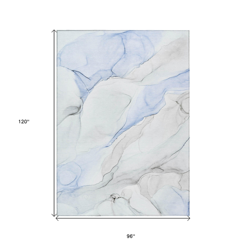 8' X 10' Ivory Blue and Gray Abstract Washable Non Skid Indoor Outdoor Area Rug