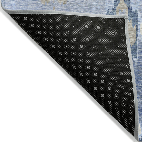 8' X 10' Sky Blue Denim Blue And Ivory Ikat Washable Indoor Outdoor Area Rug