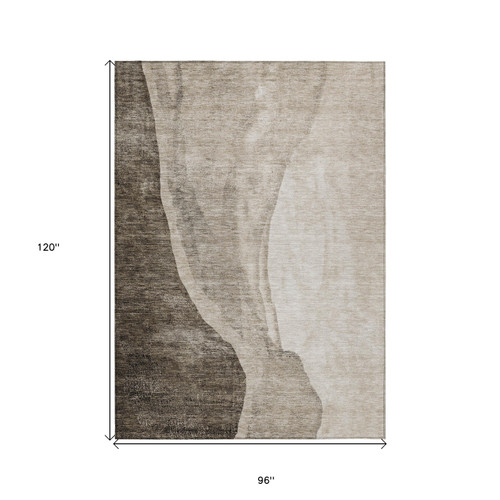 8' X 10' Taupe And Brown Abstract Washable Indoor Outdoor Area Rug