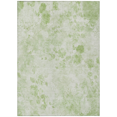 10' X 14' Green And Ivory Floral Washable Indoor Outdoor Area Rug