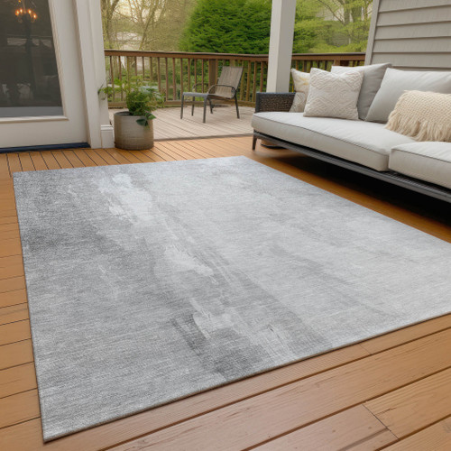 10' X 14' Gray And Ivory Abstract Washable Indoor Outdoor Area Rug - Gray, Ivory