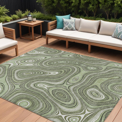8' X 10' Artichoke Green And Ivory Geometric Washable Indoor Outdoor Area Rug - Artichoke Green, Ivory