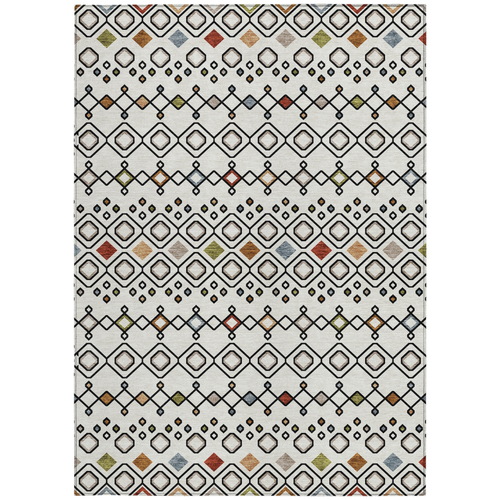 10' X 14' Ivory Red And Gray Geometric Washable Indoor Outdoor Area Rug